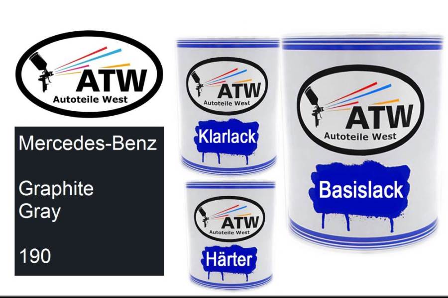 Mercedes-Benz, Graphite Gray, 190: 1L Lackdose + 1L Klarlack + 500ml Härter - Set, von ATW Autoteile West.